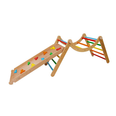 Montessori Climbing Set 3-in-1 Pikler Triangle + Climbing Arch + Double Sided Ramp