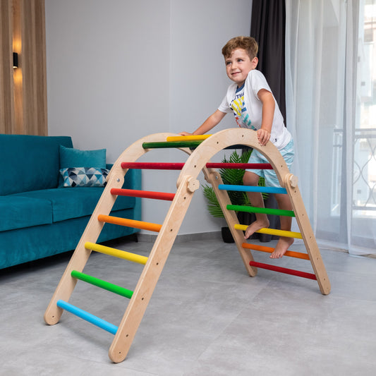 Montessori Climbing Set 3-in-1 Pikler Triangle + Climbing Arch + Double Sided Ramp