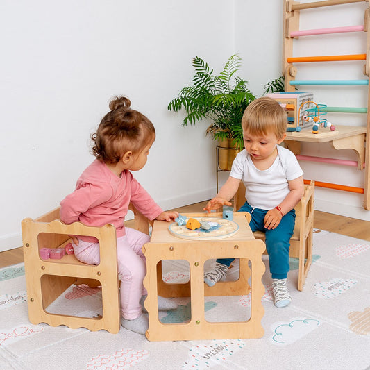 Stackable Wooden Chair for Kids, Chair-Table-Library