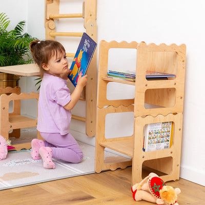 Stackable Wooden Chair for Kids, Chair-Table-Library