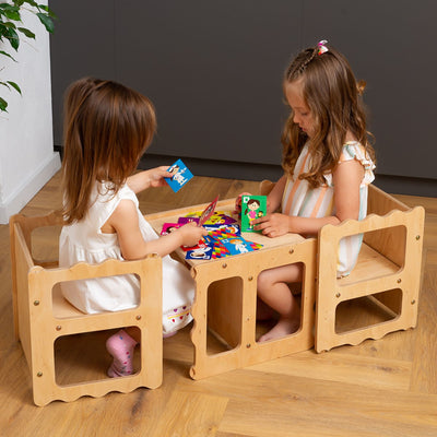 Stackable Wooden Chair for Kids, Chair-Table-Library