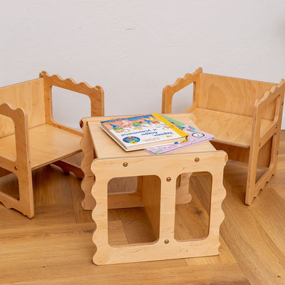 Stackable Wooden Chair for Kids, Chair-Table-Library