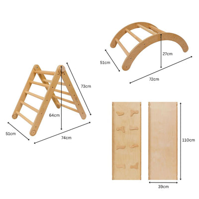 Montessori Climbing Set 3-in-1 Pikler Triangle + Climbing Arch + Double Sided Ramp