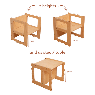 Stackable Wooden Chair for Kids, Chair-Table-Library